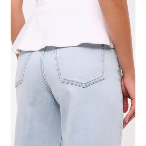 NWT Abercrombie & Fitch Denim Light Blue Wide Leg High Rise Cropped - Picture 7 of 13